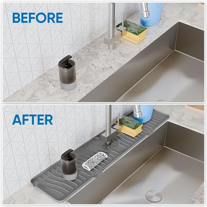 24 Inch Longer Faucet Mat for Kitchen Sink, Silicone Sink Faucet Mat Splash Guard 5° Slope Premium Kitchen Sink Splash Faucet Guard, Fast Self-Draining Mat (gray) - Image 7