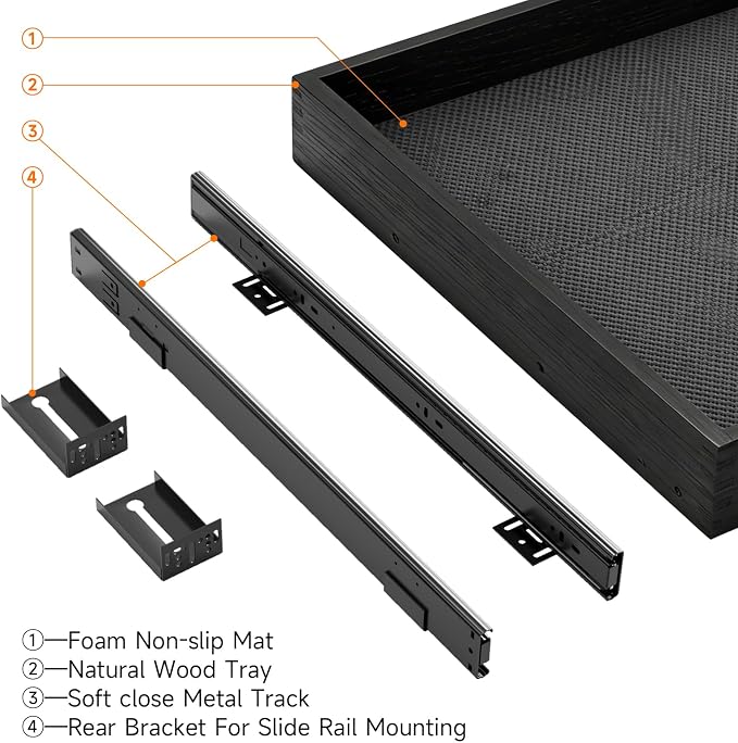 Expandable Pull Out Kitchen Drawer Cabinet organizer, 20"W x 21"D Cabinet Drawer,Soft Close Slide Out Wood Drawer Shelves Storage for Kitchen Heavy-Duty with slide ralis, black - Image 3