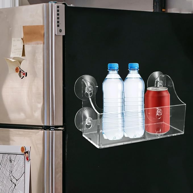 Homoyoyo Sturdy Clear Acrylic Suction Cup Refrigerator Organizer Space-Saving Fridge Can Rack for Spices Jars Beverages Kitchen Refrigerator Storage Shelf (3-Tier) - Image 6