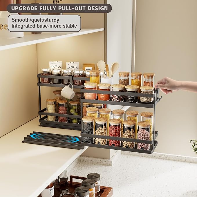 Magheo Pull Out Spice Rack Organizer for Cabinet, 4 Pack Metal Seasoning Organizer Slide Out Spice Storage Shelf No Assembly Vertical Spice Rack Pullout for Kitchen & Bahthroom No Drill(2 Tier,Black) - Image 2