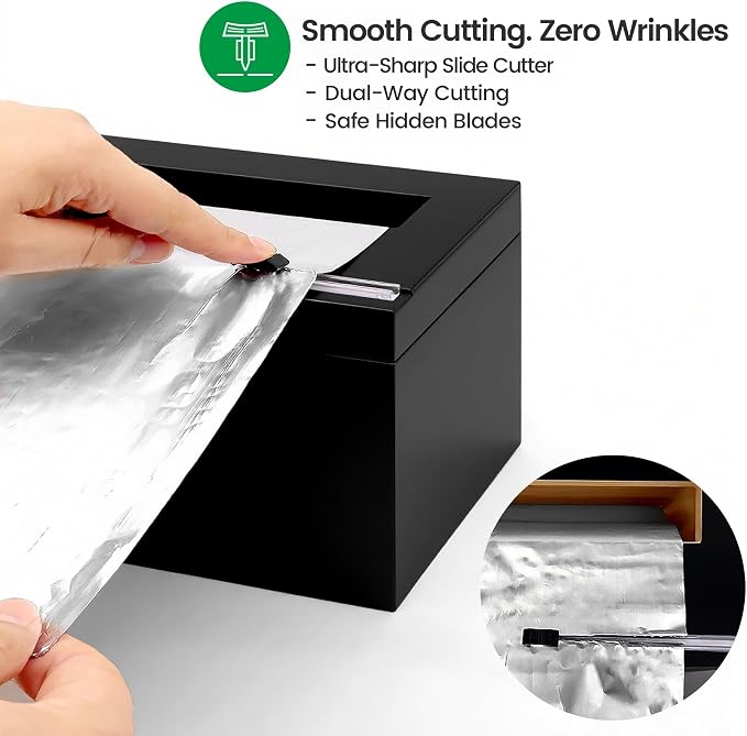 Libreshine 12-Inch Bamboo Plastic Wrap Dispenser with Cutter, Black | Fits many large 3000 ft plastic wrap and 1000 ft foil rolls, including Kirkland rolls sold at Costco - Image 5