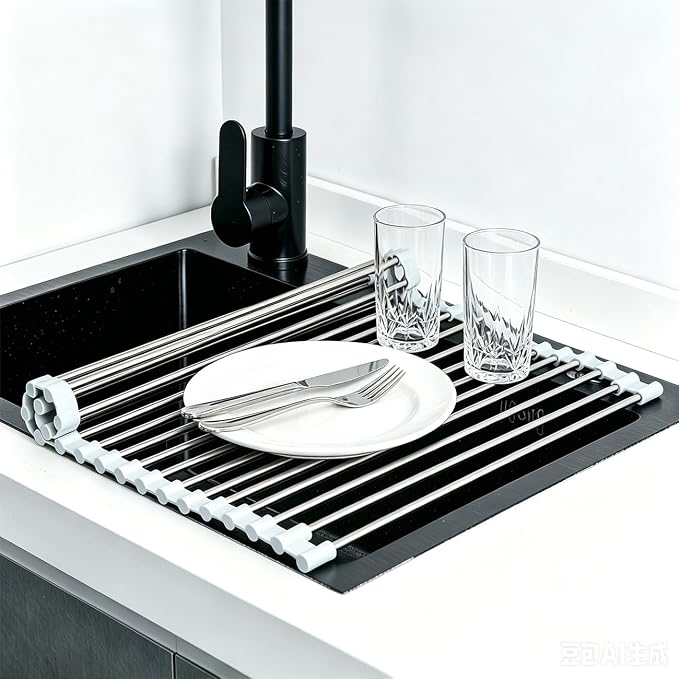 Roll Up Dish Drying Rack 17.5''x11.8'' Gray | Kitchen Rolling Dish Drainer, Foldable Sink Rack Mat Stainless Steel Wire Dish Drying Rack for Kitchen Sink Counter Storage by SCYFREID