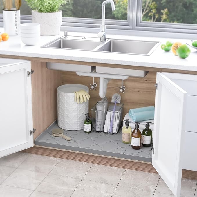 Waterproof Under Sink Mat Silicone 28" x 22" Kitchen Cabinet liner | BPA-Free Silicone Mat with Raised Lip Protects Cabinets from Leaks, Versatile Home Organizer for Bathroom, Pets, Boots, Floor - Image 2