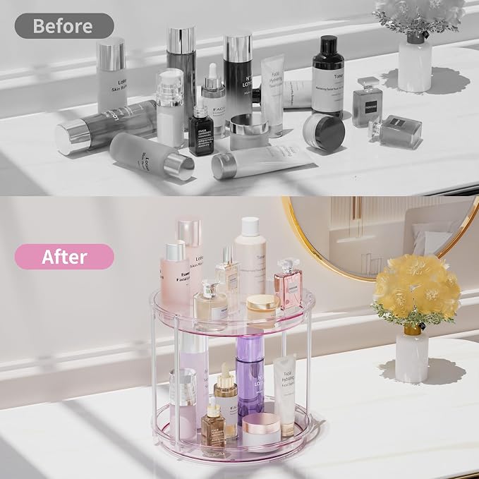 Rotating Makeup Organizer, Perfume Skincare Holder, 2 Tier 9 Inch, Mauve | 360° Smooth Spinning Vanity Tray, Large Capacity, Space-Saving Cosmetics Storage for Bathroom Countertop, Dresser - Image 4