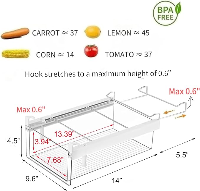 Upgraded Refrigerator Drawers Organizer - Pull Out Fridge Bins with Handle, Extra-Long 19.5" Stretchable and Deep Storage - Image 3