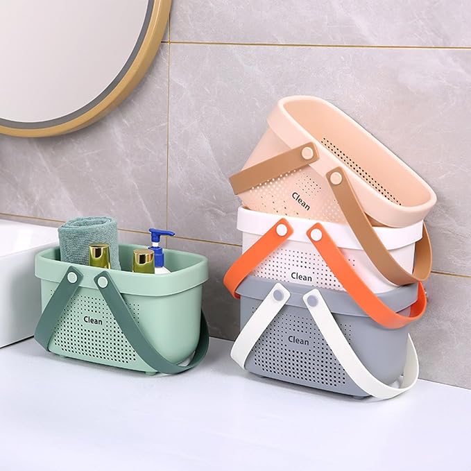 Portable Shower Caddy Basket with Handles Plastic Storage Basket Small Pink | Sturdy Drainage Large Capacity Organizer Basket with Silicone Handles for Bathroom Kitchen Bedroom College Dorm Essentials - Image 4