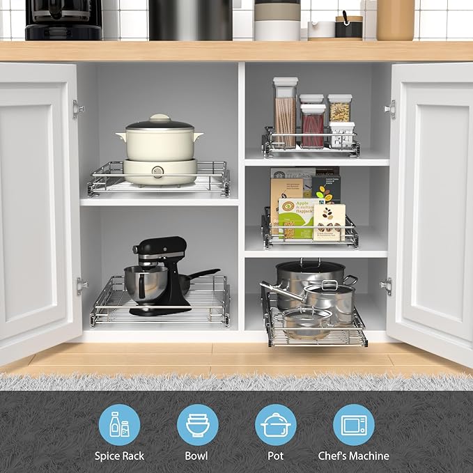 ZOINLIY Pull Out Cabinet Organizer, Slide Out Kitchen Organizers Storage | Heavy Duty Drawer Cupboard Storage Basket, Smooth Sliding, Chrome Finish - Image 6
