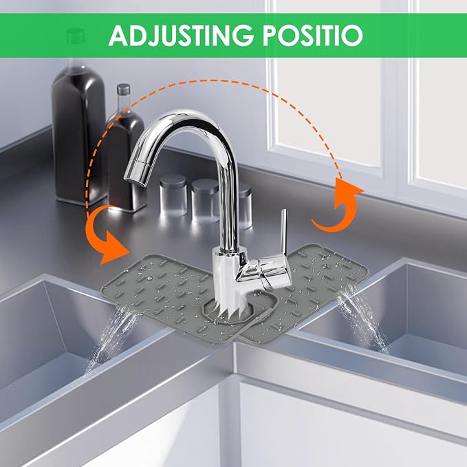 2Pcs Silicone Sink Faucet Splash Guard Mat Sponge Holder 8.3 x 5.3 Inch | Soap Dish Pad Faucet Handle Drip Catch, Sink Protector Tray, with Outlet & Slope, for Bathroom Kitchen Countertop, RV Gadget - Image 3