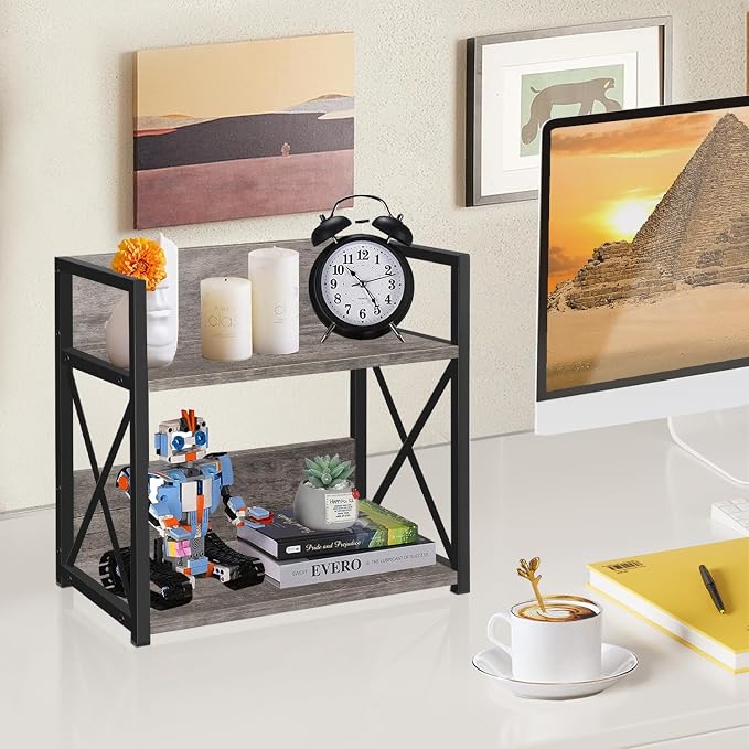YINMIT Kitchen Countertop Organizer,Spice Rack,Coffee Bar Shelf Organizer | 2-Tier Coffee Station,Seasoning Storage,Syrup,Mug Cup,Bottle Holder,Bathroom Vanity,Pantry,Bedroom and Office,Grey,Medium - Image 6