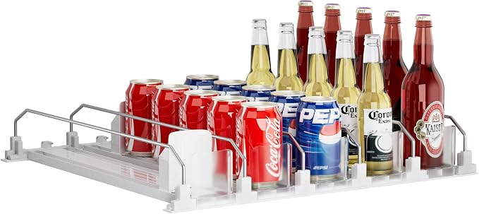 Drinks Organizer for Fridge and Pantry, Soda Can and Bottle Dispenser for Refrigerator with Automatic Pusher Glide, 5 Rows Holds Up to 25 Cans - Image 6