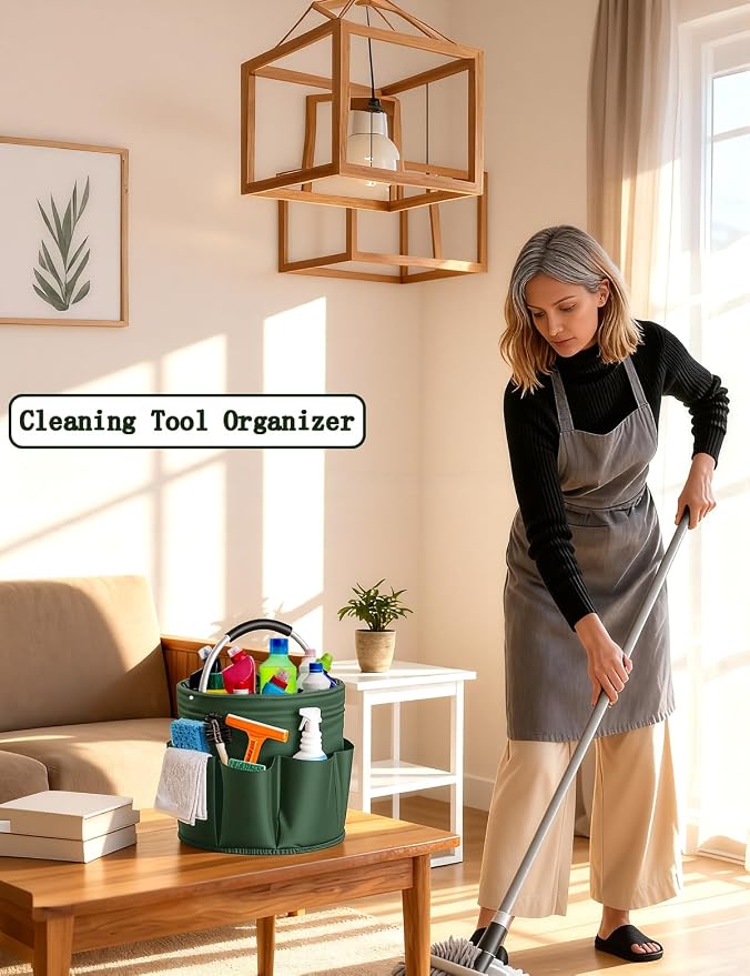 Cleaning Caddy with Handle, for Cleaning Supplies Organizer Bucket | Foldable Storage Tote with 6 Pockets,17L Large Capacity Basket for Household Organizer,Laundry Room,Bathroom & Home - Image 4