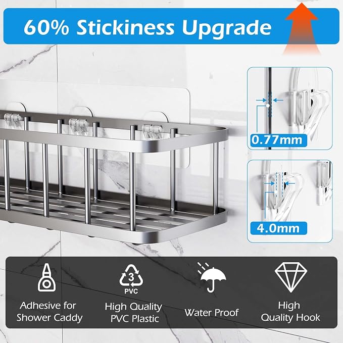 10 Pack Shower Caddy Adhesive Replacement, Shower Adhesive Strips, Strong Adhesive Hooks, Waterproof Sticker, No Drilling, for Bathroom Shelf and Kitchen Racks - Image 4