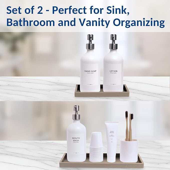Countertop & Vanity Silicone Tray – 2 PC (11.7" & 7.7") Set | Bathroom Tray & Kitchen Soap Tray Set, Bathroom Counter Tray, Kitchen Sink Dish Soap Tray for Countertop Organization - Image 4