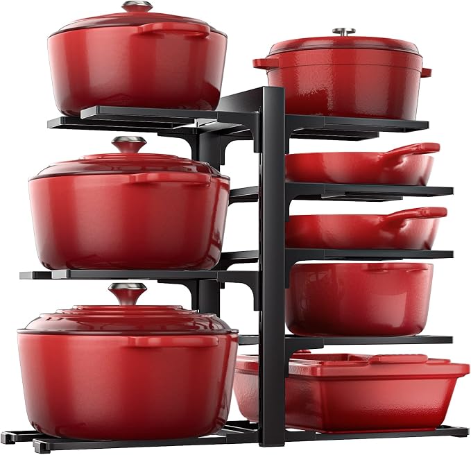 Pots and Pans Organizer Under Cabinet 15.8", 8-Tier Adjustable Black | 2 DIY Modes, Tool-Free Assembly, Max 120 Lbs, Fits Cast Iron Pans, Dutch Ovens & Heavy Cookware, For Kitchen Cabinets by ORDORA