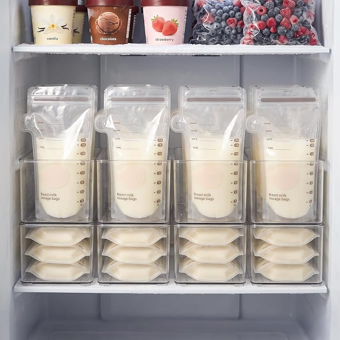 Hudgan 4 Pcs Storage Container Breastmilk for Fridge, Clear Organizer Bins for Milk Bags, Plastic Storage Bins for Freezer,Pantry, Bottles Bathroom, Vanity, Drawer and Yogurts,4.4" Wide - Image 2
