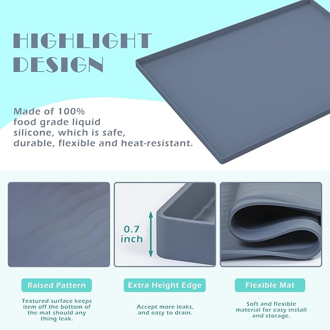 URMONA Waterproof Silicone Under Sink Mat 19'' x 12'' Shelf Liner for Kitchen and Bathroom, Cabinet and Counter Protector, Storage and Organizers, Litter Mat, Pet Cat Puppy Essentials(Dark Grey) - Image 3