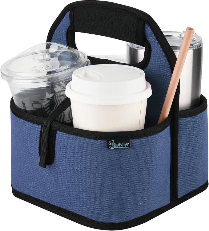 Beautyflier Reusable Insulated Coffee Cup Carrier, Portable Drink Carrier for Delivery, Drink/Cup/Coffee Holder with Handle for Take-Out Coffee (Blue) by Beautyflier