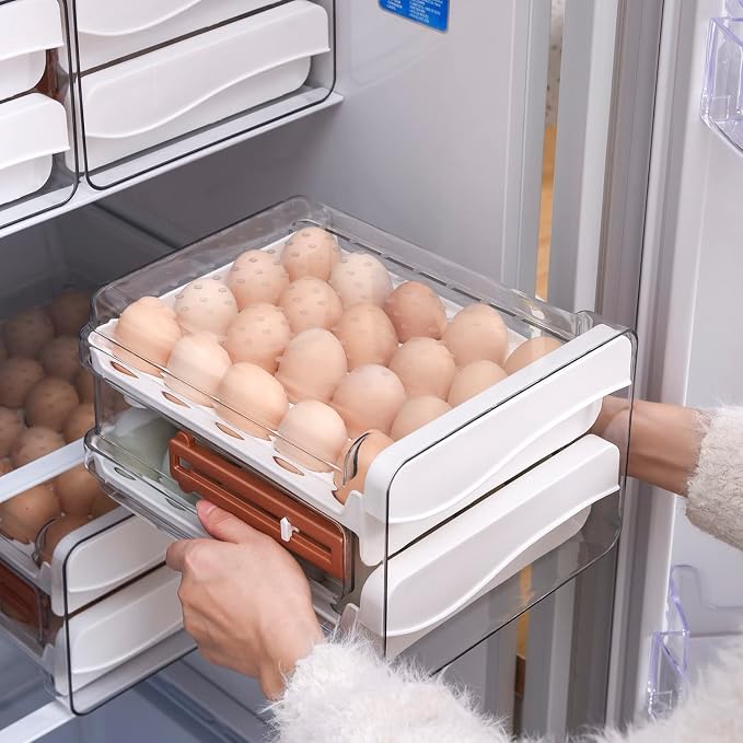 Sooyee Egg Holder for Fridge, Clear, 2 Drawers 40 Eggs | Eggs Organizer for Refrigerator,Space-Saving Egg Container, Clear Acrliy 2-Tier Egg Tray Storage for Kitchen - Image 4