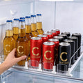 Canyave Self-Pushing Beverage Organizer for Fridge – Adjustable Spring Loaded Drink Dispenser & Soda Can Organizer – Clear Glide Rack Fits Cans, Bottles, Slim & Standard Sizes for Kitchen Pantry by Canyave