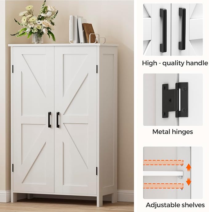 Homleke 43.3" H Farmhouse Bathroom Storage Cabinet with Adjustable Shelves | Freestanding Storage Cabinet with Barn Doors for Bathroom, Kitchen, Living Room, Dining Room & Entryway, White - Image 6