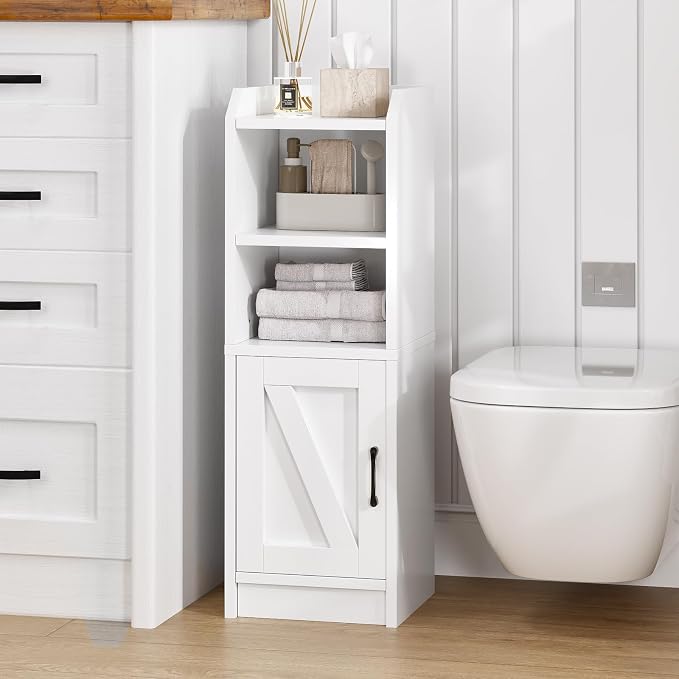 Narrow Bathroom Storage Cabinet with Door & Adjustable Shelf, 9.8" W Slim Storage Cabinet for Small Spaces, Skinny Toilet Paper Cabinet, 9.8" W × 7.9" D × 29.5" H, White - Image 8