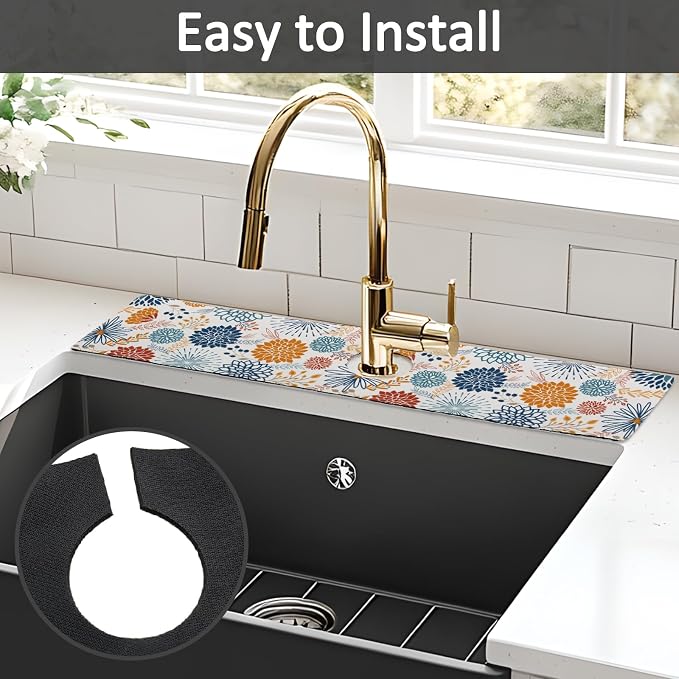 24" X 5.5" Kitchen Sink Splash Guard Faucet Mat Mandala Super Absorbent Fast Drying Faucet Guard & Draining Mat Sink Splash Guard Behind Faucet for Kitchen, Bathroom - Image 5