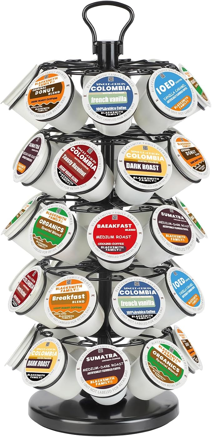 K Cup Holder, Coffee Pods Holder Storage Organizer Stand,40 Pods Capacity | K Cup Organizer,360°Rotating K Cup Carousel,Space-Saving for Countertop,Easy-Grip Top Handle,K Cups Holder Easy Assembly by BLACKSMITHFAMILY