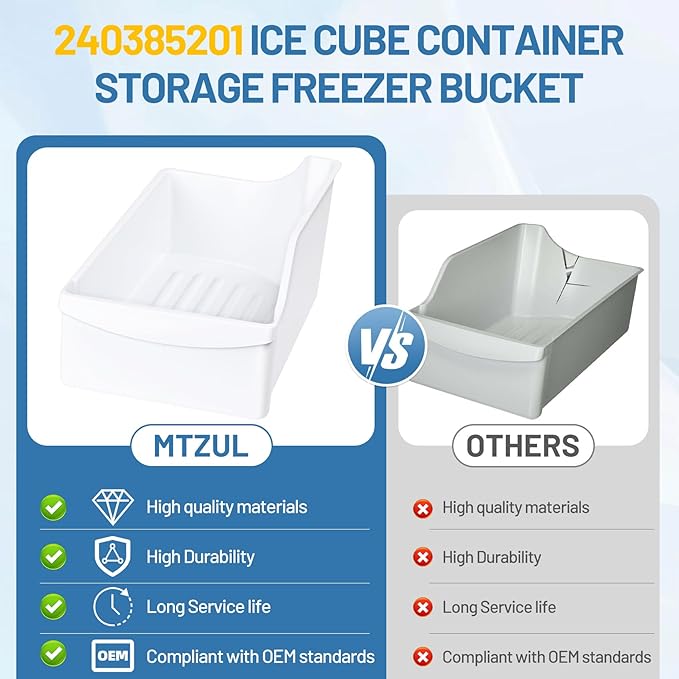 240385201 Ice Cube Container Storage Freezer Bucket | for Frigidaire Kenmore Crosley Refrigerators Storage Freezer Bin Replacement 7240385201 891419 AP2116228 PS430380 EAP430380 - Image 6