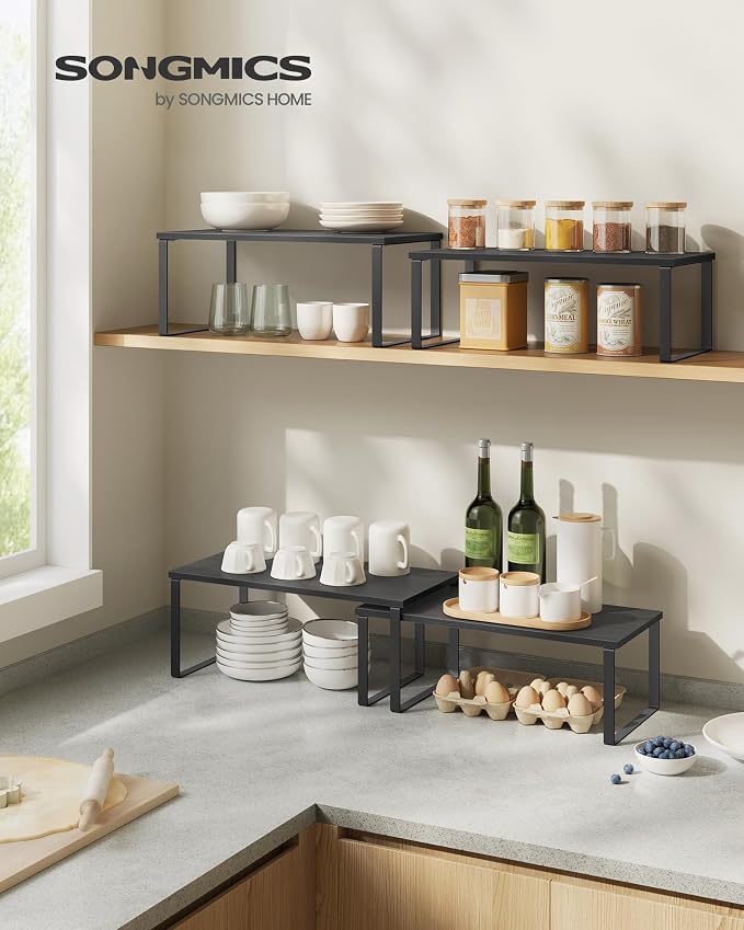 SONGMICS Cabinet Organizer Shelf, Set of 2 Spice Rack, Kitchen Storage | Kitchen Counter Storage Spice Rack, Particleboard, Steel, Ebony Black and Matte Black, BYSTRO Collection UKCS025B01 - Image 2