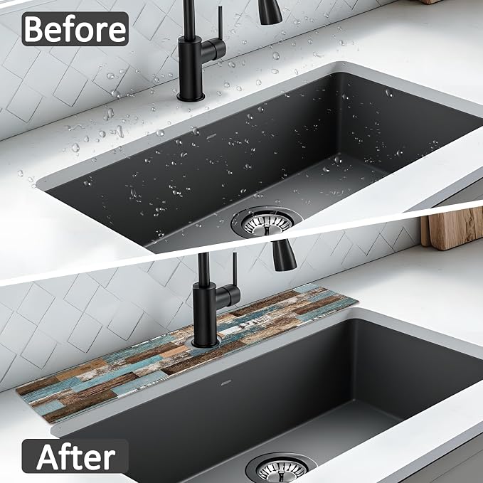 24" X 5.5" Kitchen Sink Splash Guard Faucet Mat Wood Grain Super Absorbent Fast Drying Faucet Guard & Draining Mat Sink Splash Guard Behind Faucet for Kitchen, Bathroom - Image 6