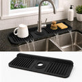 17" Silicone Faucet Handle Drip Catcher Tray,7° Sloped Self Draining Mat with Snap-on Design & Soap Holder, Sink Splash Guard for Kitchen & Bathroom, Trim-to-Fit Opening by Unknown