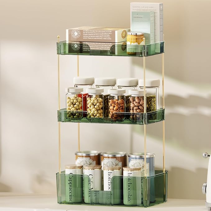 Akinbas 3 Tier Bathroom Organizer Countertop Makeup Perfume Tray Skincare Organizer for Bathroom Dresser Vanity (Green) - Image 7