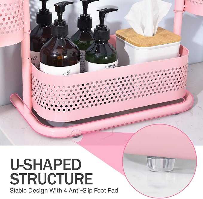KINGRACK Metal Bathroom Counter Organizer，Rotating Countertop Storage Shelf | 3 Tier, Makeup Tray for Vanity, Perfume & Skincare, Standing Shelf for Bathroom Counter Storage, Pink - Image 4