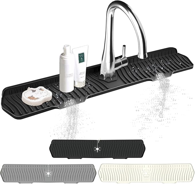 Kitchen Sink Splash Guard Gen2-30" x 6'' Silicone Sink Mat Splash Guard fit for Countertop, Bathroom,Farmhouse,RV by EBIGIC (Black) by EBIGIC
