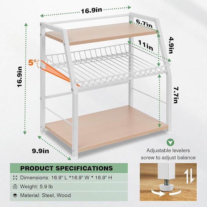 Kitchen Countertop Organizer, Snack Organizer Candy Display Stand Coffee Station Organizer, 3 Tier Wooden Counter Storage for Soda Cans Condiment Tea, for Pantry Office Bathroom, White (White) - Image 3