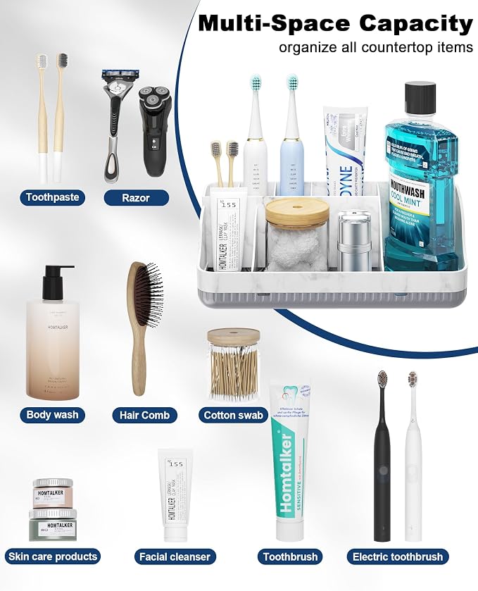 Bathroom Counter Organizer and Storage, 7 Slots Detachable Toothbrush Holders for Bathrooms, Anti-Slip Electric Toothbrush and Toothpaste Holder Countertop - Image 6