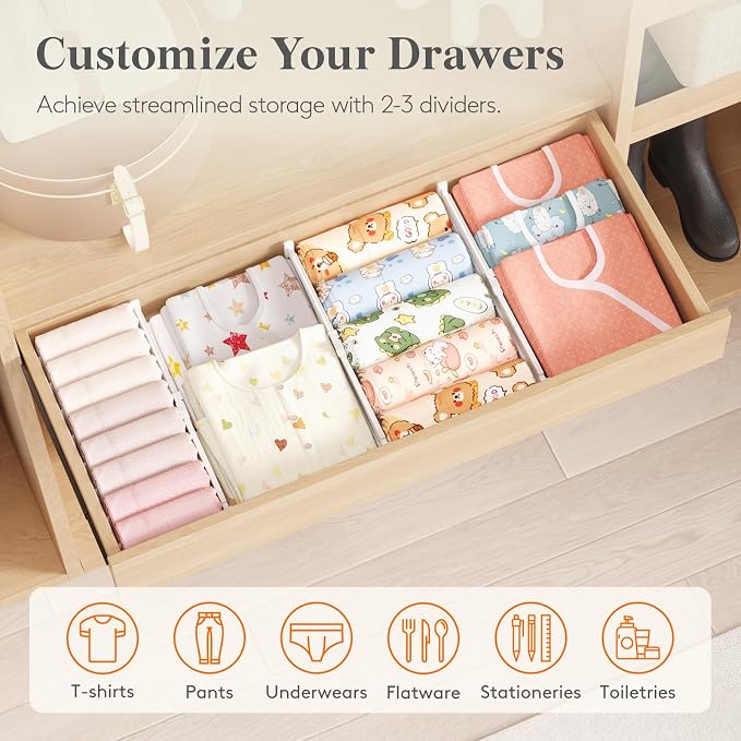 Lifewit 3.2" High Drawer Dividers for Clothes, Adjustable Drawer Organizers | 10.5"-16.5" Expandable Plastic Separator for Dresser, Kitchen, Cabinet, Closet, Nursery, Socks & Underwear Storage, 4 Pack - Image 9