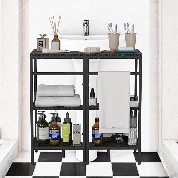 CADUKE Pedestal Sink Shelf, 2 Pack Under Sink Organizers and Storage, Black | 3-Tier Under Pedestal Sink Storage, Bathroom Under Vanity Storage Shelves, Corner Shelf Stand, For Kitchen, Living Room - Image 5