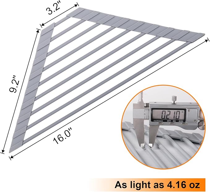 Corner Sink Caddy Kitchen Sink Organizer, Silicone Wrapped Triangle Roll Up Dish Drying Rack Over Sink Drainer Mat, Anti-Slip Sponge Holder Corner Shelf for RV Kitchen Sink Accessories Counter Storage - Image 2