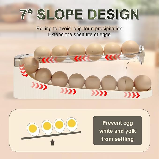 egg holder for fridge-Auto Rolling Fridge Egg Organizer,egg dispenser for refrigerator,Egg preservation rack,Egg Storage Rack for Kitchen,egg container refrigerator (white, 2tier) - Image 8