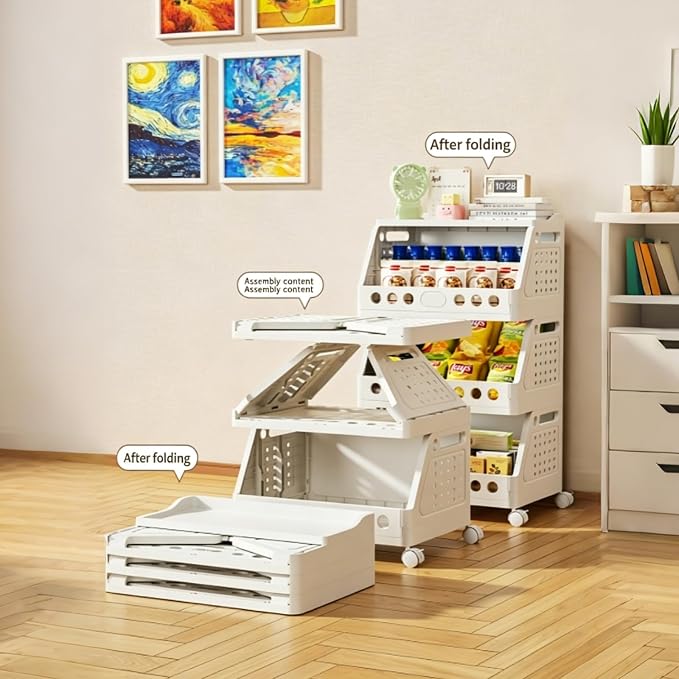 UFORU 4 Tier Rolling Storage Cart,Plastic Open Storage Basket with Wheels | Rolling Storage Shelf for Kitchen,Bathroom,Bedroom and Living Room,Versatile Home Organization for Books,Toys - Image 2