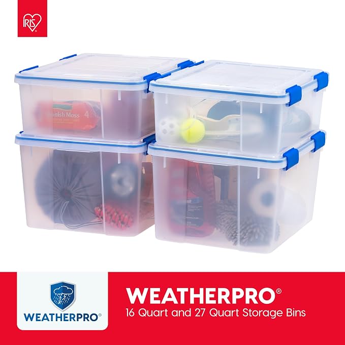 IRIS USA 3-Pack 16 Qt Storage Bins with Gasket Lids, Clear/Blue | WeatherPro seal protects shoes, crafts, documents and supplies from dust and moisture - Image 8