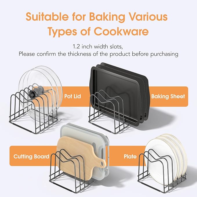 5mm Wire Cutting Board Organizer Holder Stand for Cabinet Countertop | Full silicone strip, no slipping or scratches, 1.2" slot spacing, Holds cutting boards, sheet pans, skillets inside Cabinet - Image 5