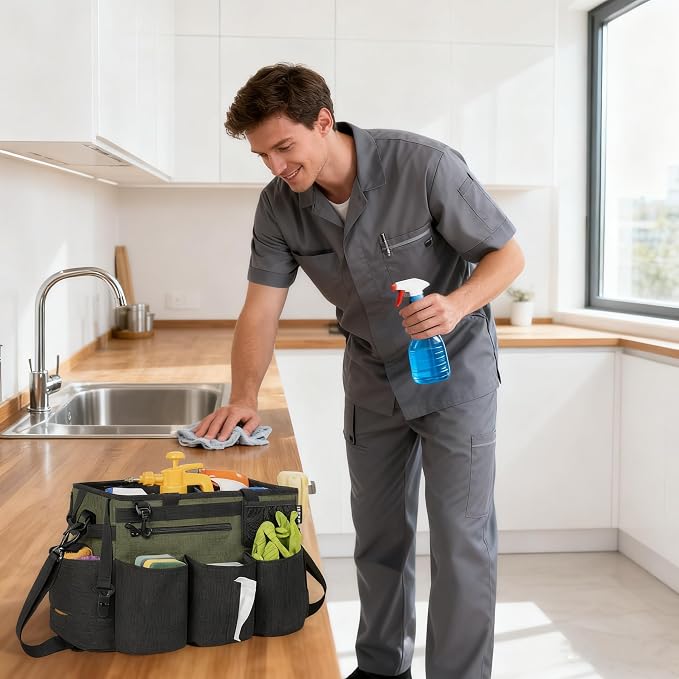 IBVIVIC Wearable Cleaning Caddy Bag for Cleaning Supplies, Green | Cleaning Organizer Tote Bag with Handle & Shoulder Straps Kitchen Cleaning Supplies Storage Bag for Cleaners & Housekeepers - Image 7