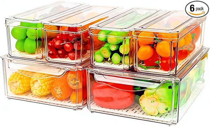 ZIJUND 6 Packs Fridge Organizers and Storage, Refrigerator Organizer Bins | Stackable BPA-Free Refrigerator Organizers and Storage Containers for Fruit, Vegetable, Food, Drinks, Cereals, Clear by ZIJUND