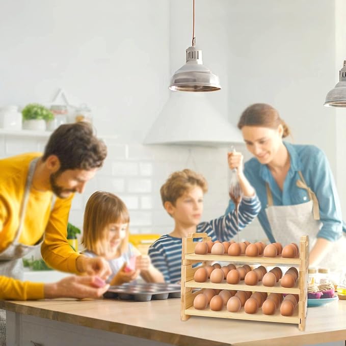 3-Tier Wooden Egg Holder Countertop, Farmhouse Stackable Wood Egg Organizer Stand, Divided Wood Counter Storage Rack for Duck Turkey Produce (Total 54 Slot) - Image 7