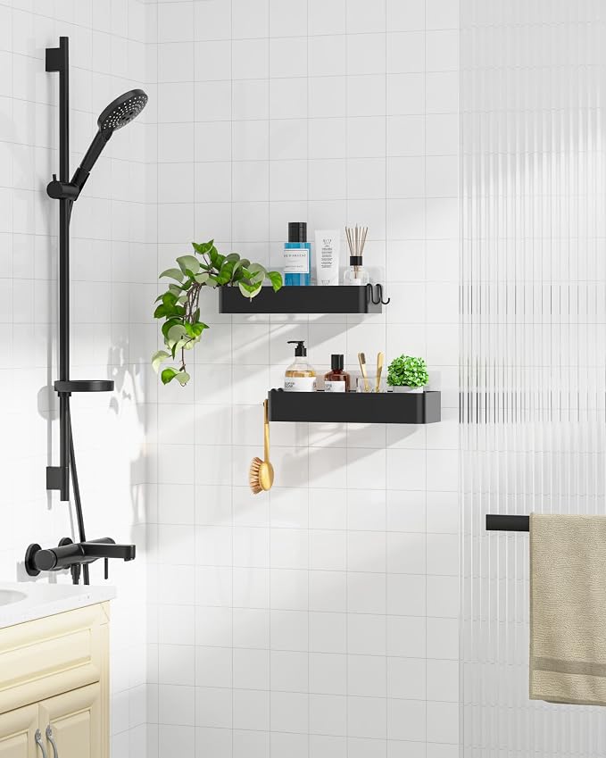 Kitsure Shower Caddy Adhesive, Stylish Shower Organizer, Large, Black | 2 Pack Shower Shelf for Inside Shower, 100% Rustproof Metal Shelves, No-Drill Bathroom Organizers and Storage - Image 3