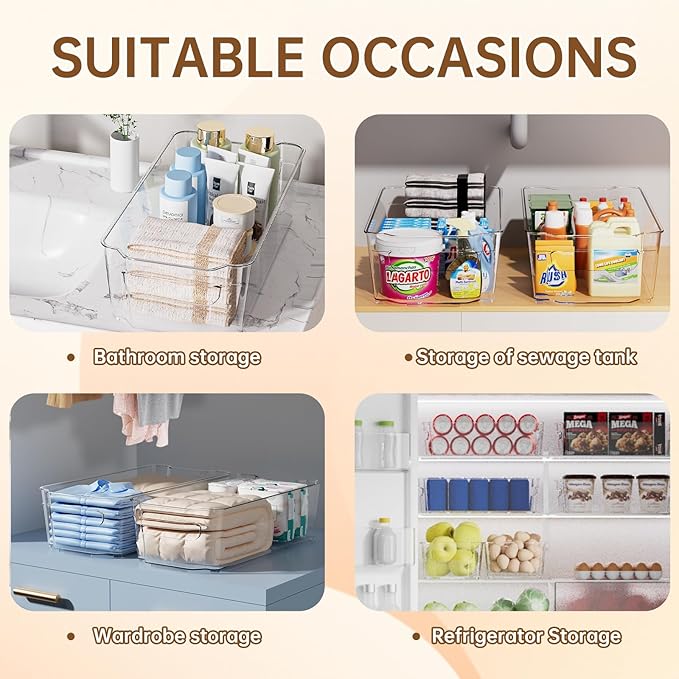 incostar Clear Fridge Organizer, Refrigerator Organizer Bins with Handle, Freezer, Kitchen Cabinet, Pantry Organization, BPA Free Fridge Organizers (12.4 inch 10 Pack) - Image 5