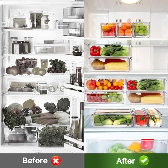 ZIJUND 6 Packs Fridge Organizers and Storage, Refrigerator Organizer Bins | Stackable BPA-Free Refrigerator Organizers and Storage Containers for Fruit, Vegetable, Food, Drinks, Cereals, Clear - Image 5