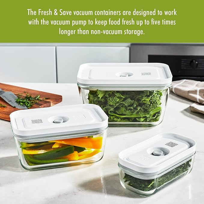 Zwilling Fresh & Save 3-Pc Glass Food Storage Container Set | Airtight Glass Containers Keep Food Fresh Up to 5X Longer with the Fresh & Save Vacuum Pump (Pump Not Included). - Image 7